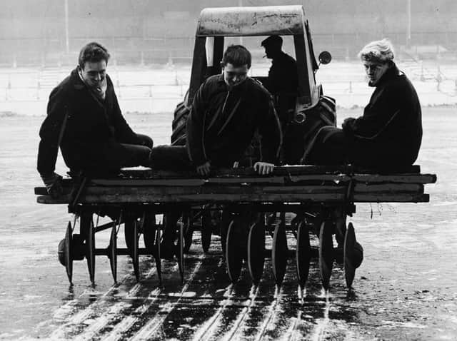 Breaking the ice at Elland Road during thr 1962/63 big freeze that kept Leeds United out of action