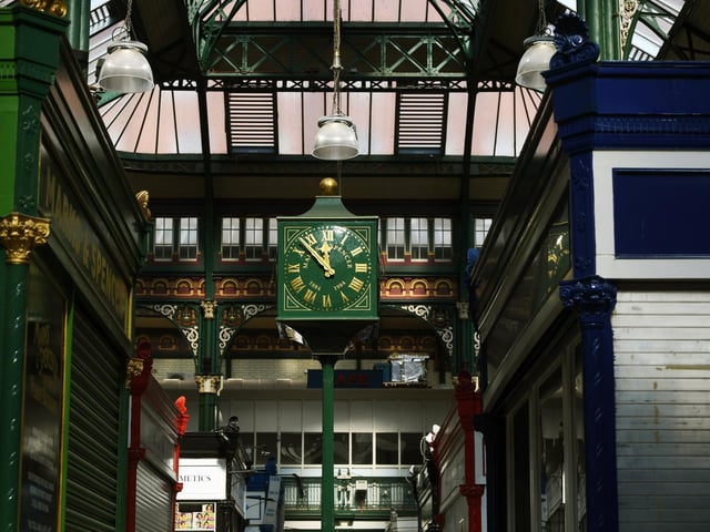 The Marks and Spencer clock at Kirkgate Market.