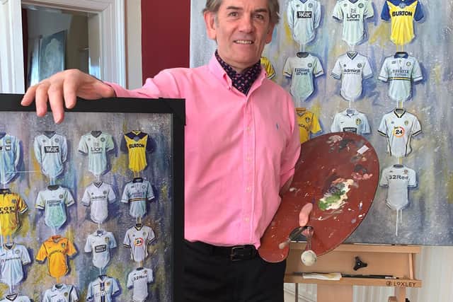 Artist Terry Kneeshaw with his limited edition Leeds United collection.