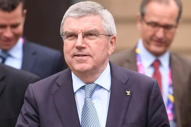 MANCHESTER, ENGLAND - MAY 18: IOC President, Thomas Bach and World Taekwondo President, Choue Chung-won arrive at the Arena during Day 4 of the World Taekwondo Championships at Manchester Arena on May 18, 2019 in Manchester, England. (Photo by Laurence Griffiths-Pool/Getty Images)