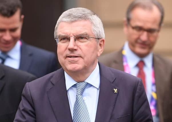 MANCHESTER, ENGLAND - MAY 18:  IOC President, Thomas Bach and World Taekwondo President, Choue Chung-won arrive at the Arena during Day 4 of the World Taekwondo Championships at Manchester Arena on May 18, 2019 in Manchester, England. (Photo by Laurence Griffiths-Pool/Getty Images)