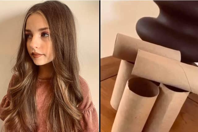 Gemma uses loo roll rubes to create the styles on her daughters, 11-year-old Annie and 16-year-old Olivia Rose