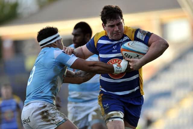 ON THE RUN: Yorkshire Carnegie's Trystan Lloyd in action against Newcastle. Picture: Steve Riding.