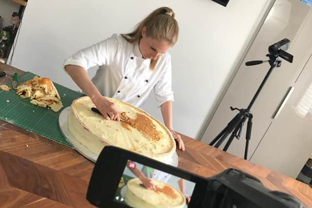 Filming one of Zoe's Fancy Cakes' YouTube video tutorials.