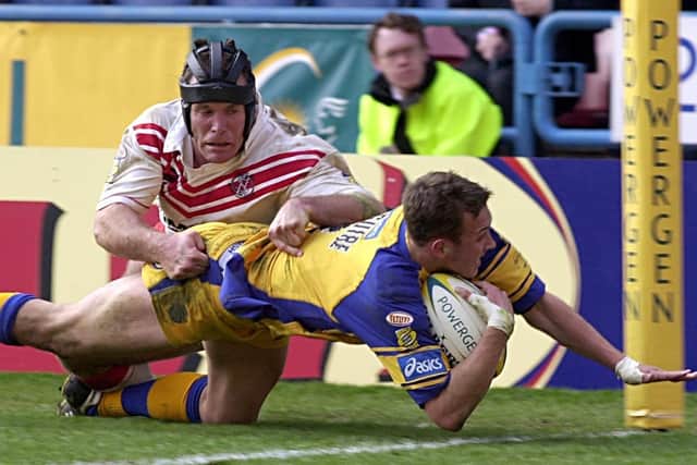 Danny McGuire scores the winning try in the 2003 Challenge Cup semi-final against St Helens.Picture by Bruce Rollinson.