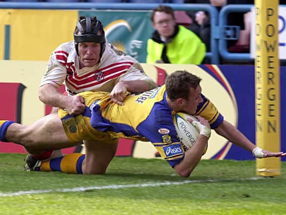 Danny McGuire scores the winning try in the 2003 Challenge Cup semi-final against St Helens.Picture by Bruce Rollinson.