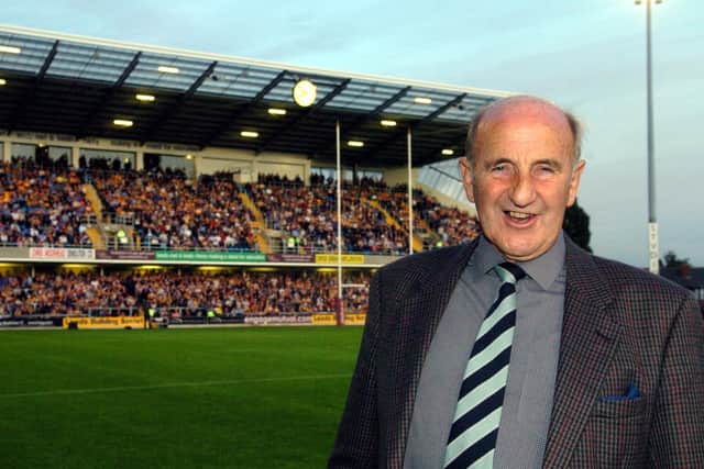 The great man at Emerald Headingley, with the Lewis Jones Suite in the background. Picture by Steve Riding.