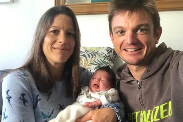Otley couple Chloe Adair pictured with partner Andy Brodziak and their as yet unnamed baby son born at Leeds General Infirmary during coronavirus lockdown restrictions in March 2020.