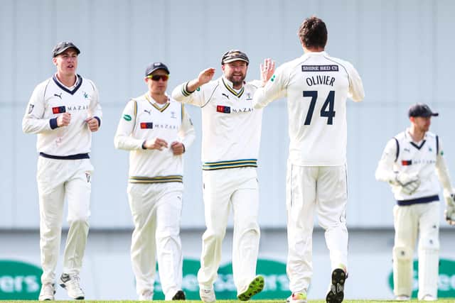 Yorkshire players, celebratin a wicket against Kent last season, have been placed on furlough (Picture: SWpix.com)
