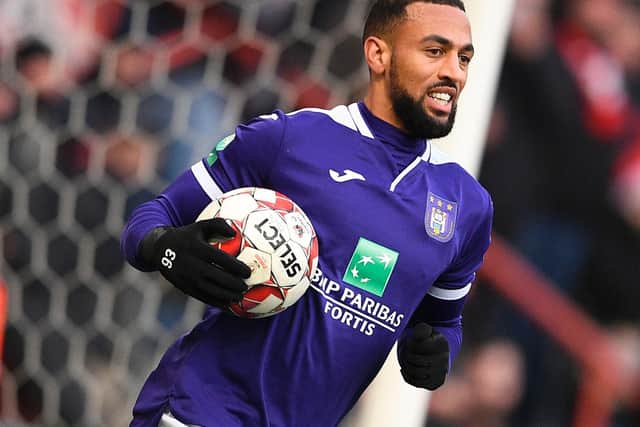 STOPPED SHORT: Former Leeds United striker Kemar Roofe has seen his first season at Anderlecht ended due to the coronavirus outbreak. Photo by YORICK JANSENS/BELGA MAG/AFP via Getty Images