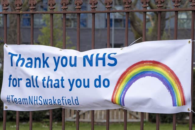 Banners at Pinderfields Hospital in Wakefield in support on the NHS. (Image: Scott Merrylees)