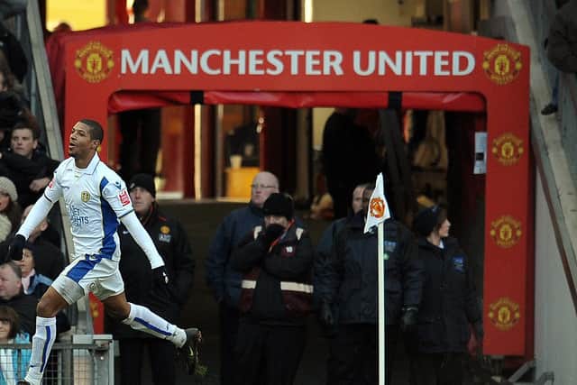 DREAM MOMENT: Jermaine Beckford races away to celebrate his goal as Leeds United leave Old Trafford with a 1-0 victory against Manchester United in the FA Cup third round. Photo by PAUL ELLIS/AFP via Getty Images.
