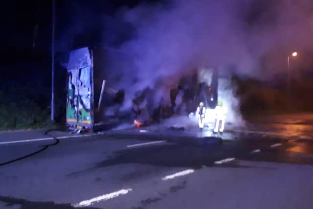 The M62 is closed after a HGV caught on fire between Tingley and Lofthouse. Photo: Highways England