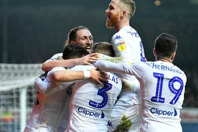 'BILL AND SAUS': Leeds United team mates Luke Ayling, left, and Adam Forshaw, top. Photo by George Wood/Getty Images.