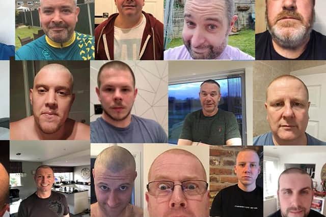 The group of mates who shaved their heads to raise money for Leeds Cares.