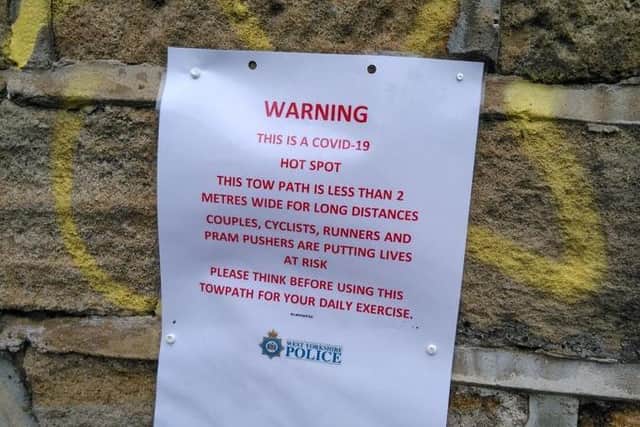 The sign was posted on the Leeds and Liverpool canal at Bramley (photo: @KirkstallRoad / Twitter).