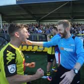 MAGIC MOMENT: Harrogate Town's manager Simon Weaver celebrates after winning promotion to the National League in 2018. Picture: Tony Johnson.