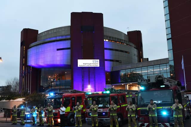 Health heroes pictured outside the Nightingale Hospital in Harrogate flooded social media channels on Thursday night as the nation applauded their efforts.