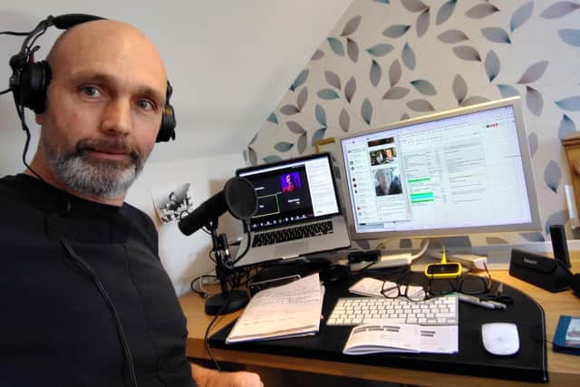 Adrian Sinclair, co-director of Heads Together, which set up ELFM, pictured with his radio equipment at home.