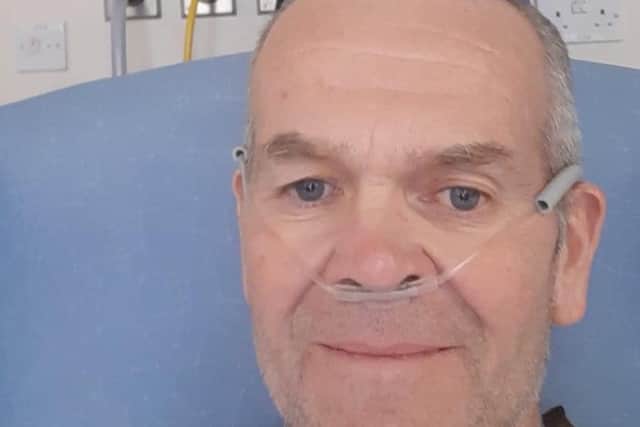 Glenn Philpott, 59, of Morley, who battled Covid-19 in intensive care at St James' Hospital in Leeds. Pictured recovering on the respiratory ward after ICU.