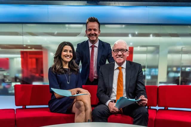 Harry Gration with his Look North colleagues Amy Garcia and Paul Hudson.