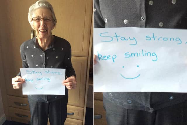 Jean Corcoran simply wrote:"Stay strong, keep smiling."Photo provided by Cookridge Court, Barchester Healthcare.