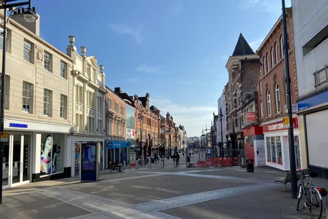 The coronavirus lockdown will be extended for another three weeks, the Government is expected to announce. Pictured is an empty Briggate in Leeds during the coronavirus lockdown.
