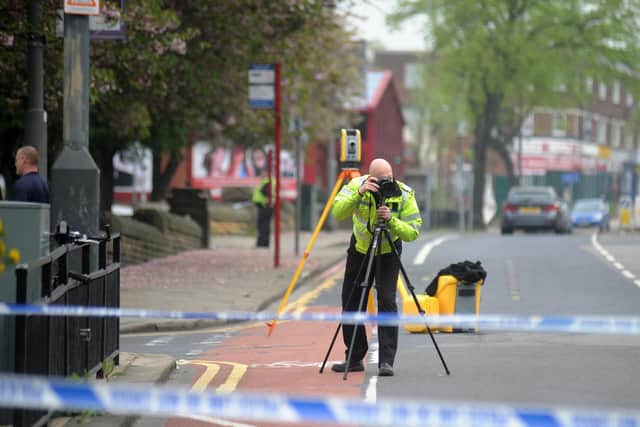 Police at the scene of the collision which killed a four year old on Chapeltown Road.
