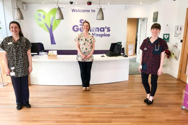 St Gemma's Hospice doctors with their new scrubs. From left: Beccy Haddow,
Hannah Zacharias and Beth Spencer-Lane.