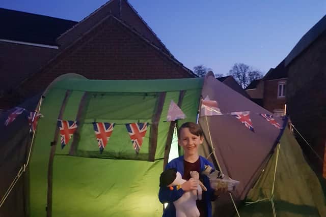Oscar Sanderson preparing to camp out for the NHS (photo: Diane Shaw).