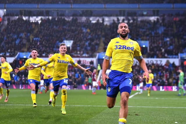 PART OF ME: Kemar Roofe says Leeds United will always hold a place in his heart after three years with the Whites including moments such as his last-gasp winner in the 3-2 success at Aston Villa, above. Photo by Nathan Stirk/Getty Images.
