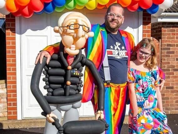 A life size balloon model of Captain Tom Moore made by himself and his nine-year-old daughter Olivia-Mae. PA Photo Copyright: pa