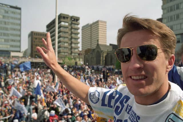FINEST: Lee Chapman saluting fans as the city celebrated Leeds United's First Division title.