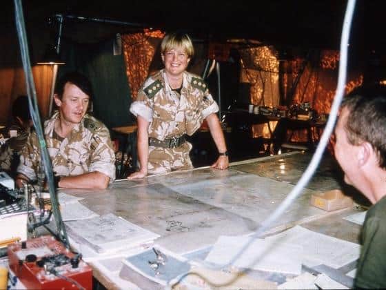 Alison Brown (centre) during the first Gulf War. Picture supplied by WRAC.