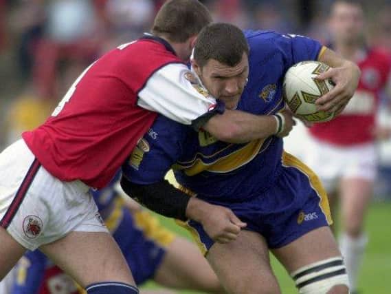Barrie McDermott in action for Leeds against Salford. Picxture by Steve Riding.
