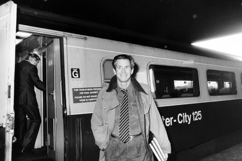 Actor Anthony Perkins arrives at Leeds City Station.