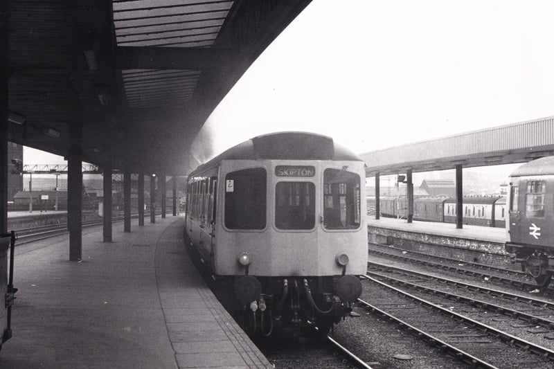 An empty 7.35am Leeds to Skipton train leaving Leeds City Station.