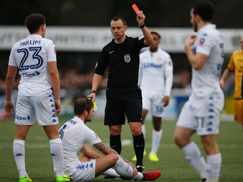 Leeds United's current captain was first sent off in an FA Cup defeat by Sutton United. He also saw red in league losses to Cardiff City and Millwall.