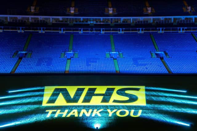 Elland Road was lit up in blue as a thank you to the NHS cc @paentertainments