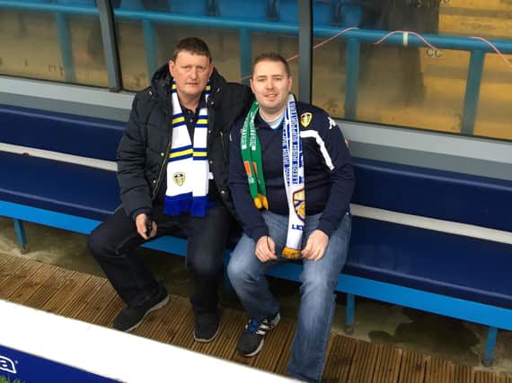 HOME: Shaun Cronin and his father John at Elland Road, the home of their beloved Leeds United