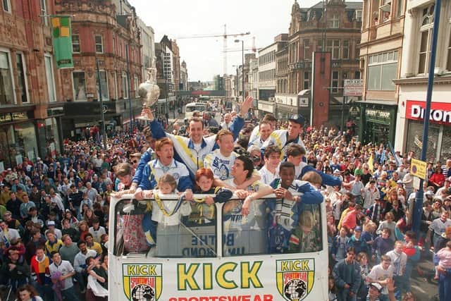 HEROES: Leeds United's First Division title winners were paraded through the city on an open top bus