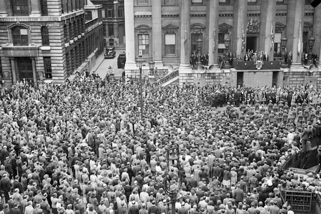 Huge crowds gathered in London 75 years ago to mark VE Day.