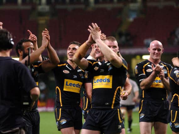 Rhinos players celebrate beating Bradford at the 2007 Magic Weekend. Picture by Steve Riding.