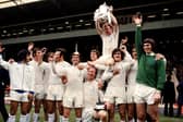 WEMBLEY WINNERS: Leeds United celebrate their 1972 FA Cup triumph. (l-r) Mick Bates, Paul Madeley, Eddie Gray, Paul Reaney, Johnny Giles, Jack Charlton, Allan Clarke, Billy Bremner, Peter Lorimer, Norman Hunter, David Harvey. Picture by PA.