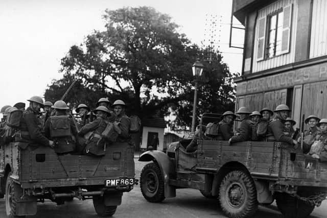Circa 1940. British tommies going to fight at the battlefront in France. Photo by Three Lions/Getty Images.