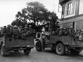 Circa 1940. British tommies going to fight at the battlefront in France. Photo by Three Lions/Getty Images.