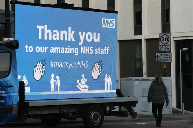 There has been five new confirmed coronavirus deaths in Leeds hospitals, according to the latest figures. Pictured: A sign thanking NHS staff outside the LGI.