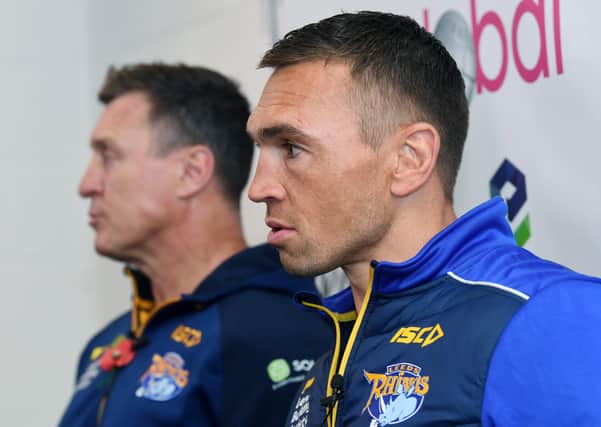 Leeds Rhinos director of rugby Kevin Sinfield with former Rhinos coach David Furner. Picture: Steve Riding.
