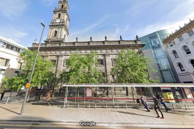 Ashley Varley threatened police officer with crutch as drug dealer was being arrested outside Holy Trinity Church, on Boar Lane.