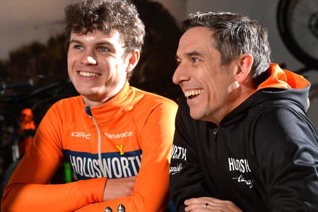 Planning: Coach Dean Downing with cyclist Jake Womersley, left. Picture: Bruce Rollinson